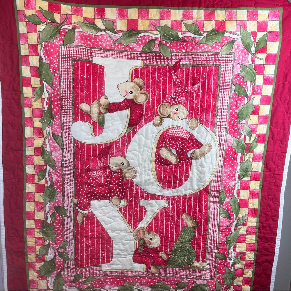 Handmade Quilt Christmas JOY Mice & Holly-small size